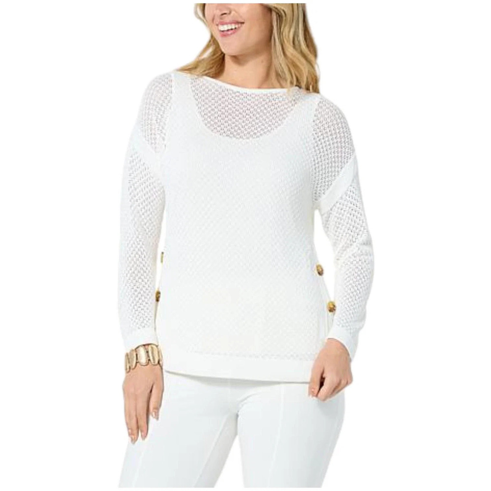 WynneCollection Women's Framed Mesh Sweater Cloud - Regular